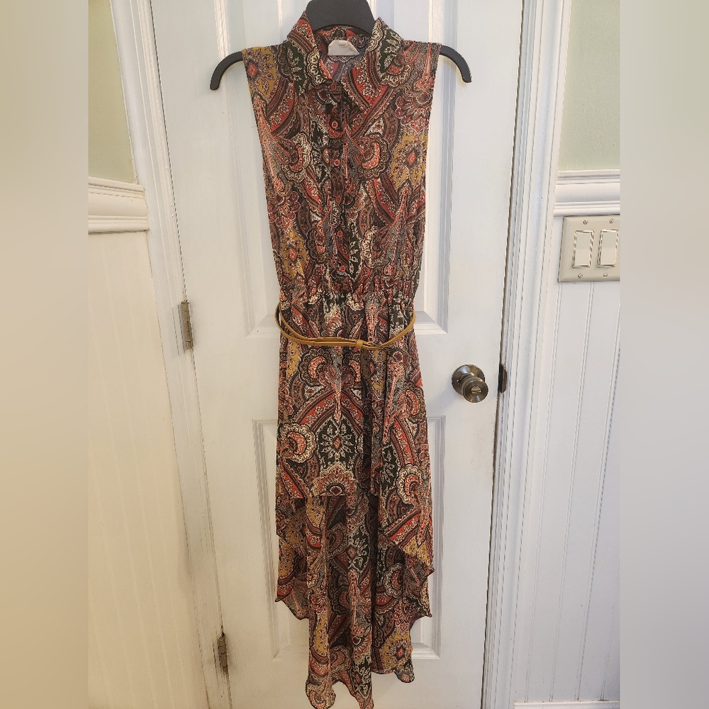 High-Low Paisley Dress with Belt